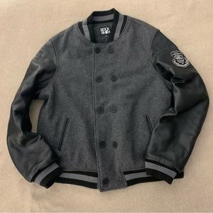 Rocksmith 1993 Varsity Letterman Wool Real Leather Black Jacket Bomber Size 3XL